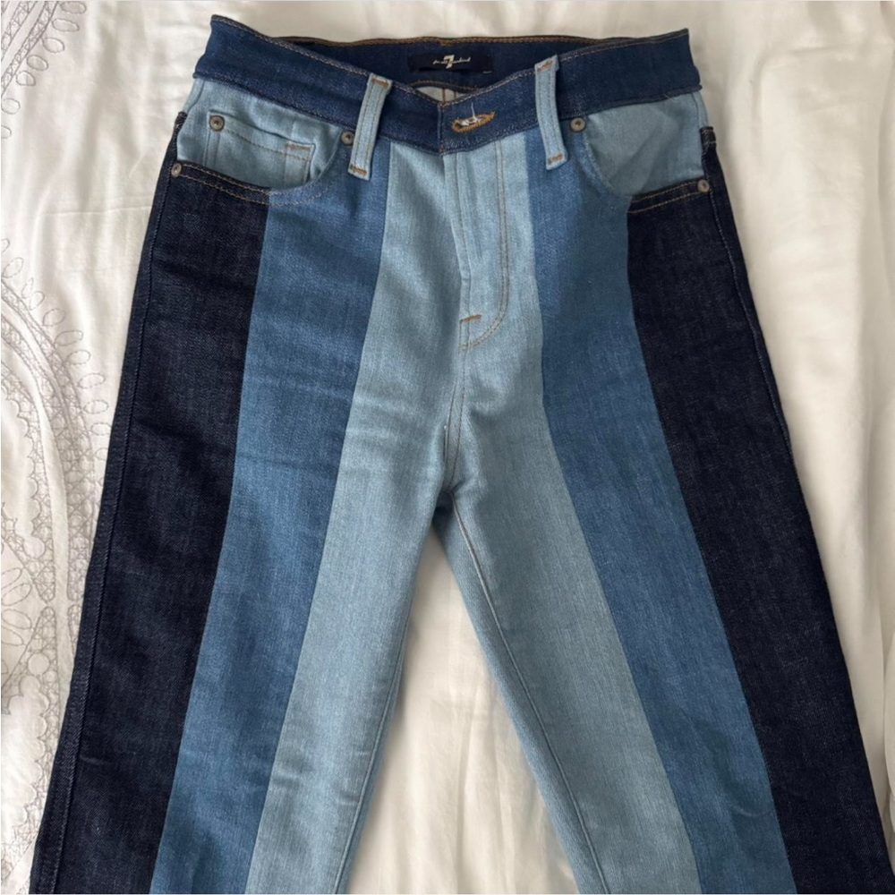 7 For All Mankind Blue Multitone Straight Jeans